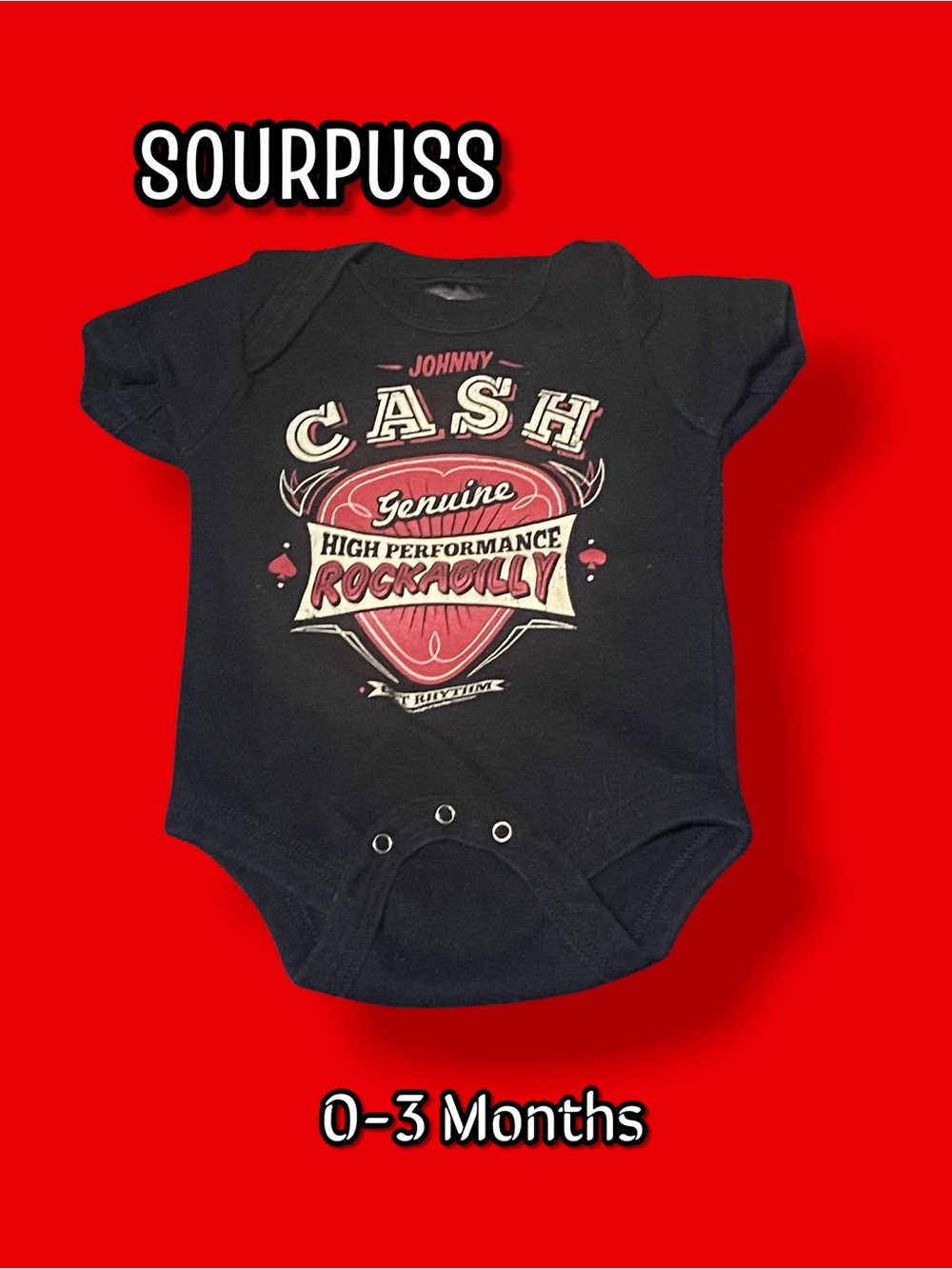 Sourpuss Johnny Cash Rockabilly Baby Bodysuit Onesie Black 0-3 Months